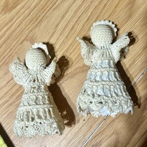 2 Handmade vintage Cream Crochet Angel Figurines (ornaments)